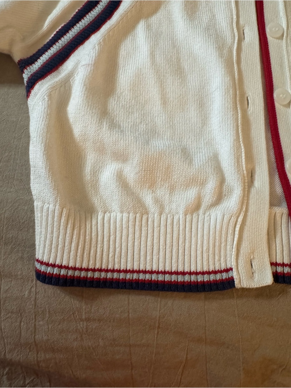 Maeve White Cropped Cardigan with Navy and Red Trim Size Large - Picture 7 of 16